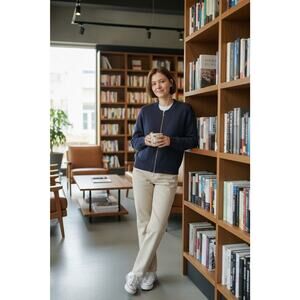 BY DESIGN Long Sleeve Sweater Jacket Front Zip Navy Blue Womens Size XS